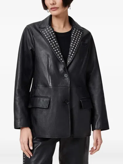 Allsaints Studded Leather Blazer In Black