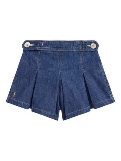 Polo Ralph Lauren Kids' Pleated Denim Wrap Skort In Blue