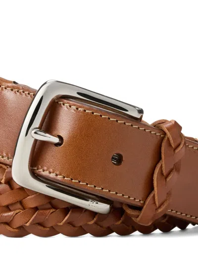 Ralph Lauren Braided Leather Belt In Brown