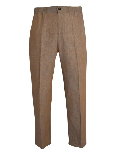Altea Elasticated-waist Linen Trousers In Brown