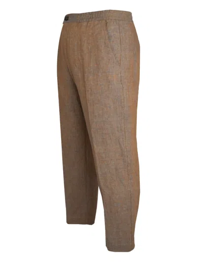 Altea Elasticated-waist Linen Trousers In Brown