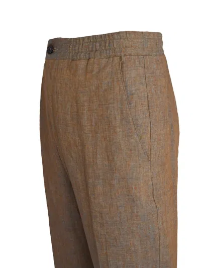 Altea Elasticated-waist Linen Trousers In Brown