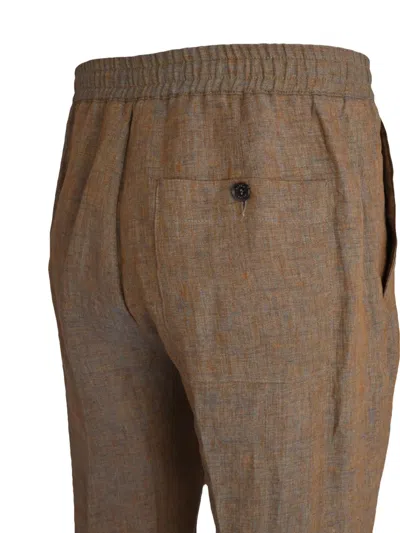 Altea Elasticated-waist Linen Trousers In Brown