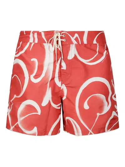 Stockholm Surfboard Club Lace-up Print Shorts In Red