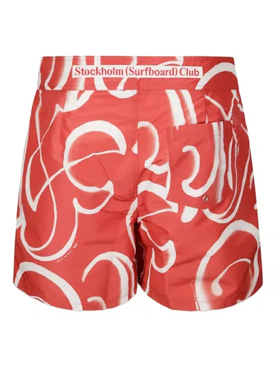 Stockholm Surfboard Club Lace-up Print Shorts In Red