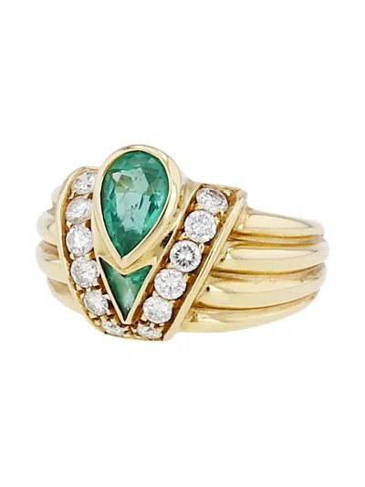 Pre-owned Fred 1980s  18kt Yellow Gold Emerald And Diamond Ring