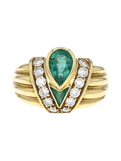 Pre-owned Fred 1980s  18kt Yellow Gold Emerald And Diamond Ring