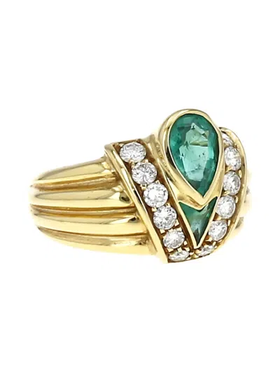 Pre-owned Fred 1980s  18kt Yellow Gold Emerald And Diamond Ring