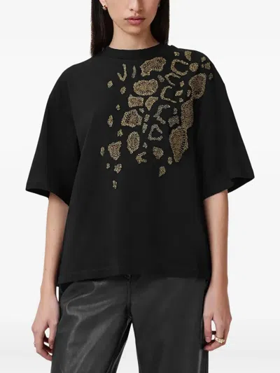 Allsaints Amelie Oversize Embellished Cotton Graphic T-shirt In Black