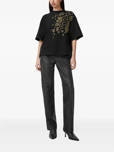 Allsaints Amelie Oversize Embellished Cotton Graphic T-shirt In Black