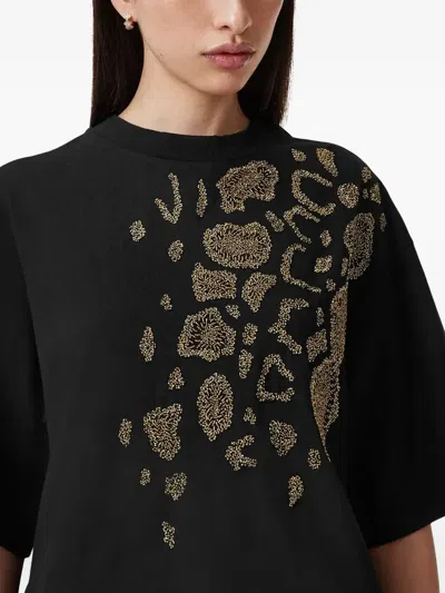 Allsaints Amelie Oversize Embellished Cotton Graphic T-shirt In Black