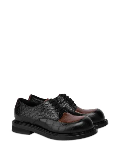 Moschino Two-tone Brushed Calfskin Derby In Brown
