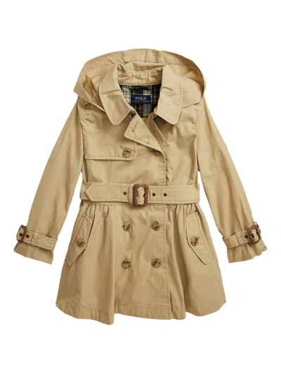 Polo Ralph Lauren Hooded Trench Coat In Brown