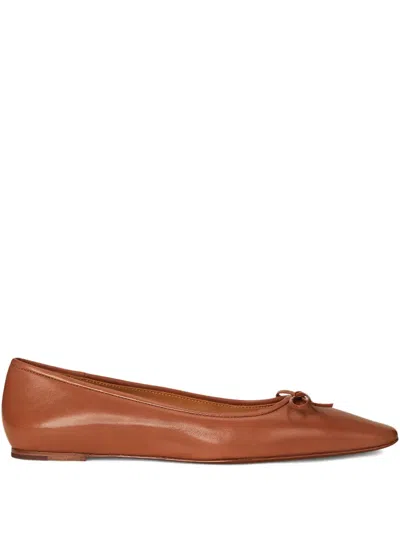 Polo Ralph Lauren Bow-detail Almond-toe Ballet Flats In Brown