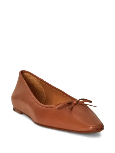 Polo Ralph Lauren Bow-detail Almond-toe Ballet Flats In Brown