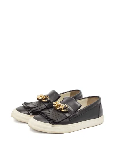 Pre-owned Giuseppe Zanotti Vintage  Fringed Leather Sneakers In Black