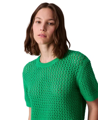 Calvin Klein Jeans Est.1978 Women's Cotton Open-stitch Short-sleeve Sweater