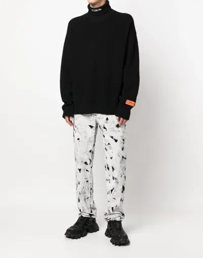 Heron Preston Black Turtleneck Pullover With Contrasting Logo Embroidery In Cotton Man In Black