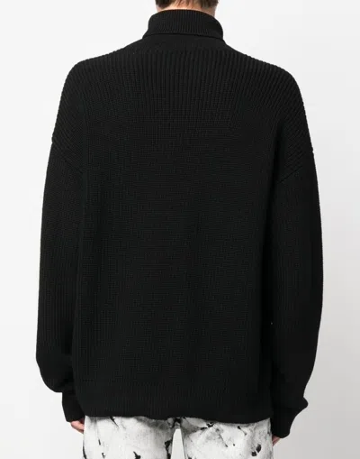 Heron Preston Black Turtleneck Pullover With Contrasting Logo Embroidery In Cotton Man In Black