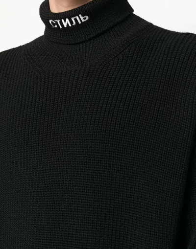 Heron Preston Black Turtleneck Pullover With Contrasting Logo Embroidery In Cotton Man In Black
