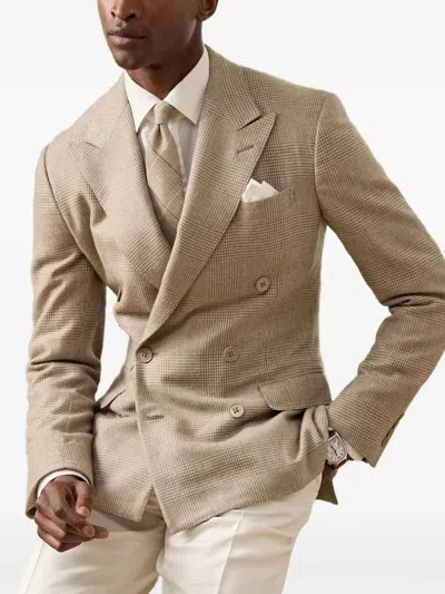 Ralph Lauren Checked Double-breasted Suit In Brown