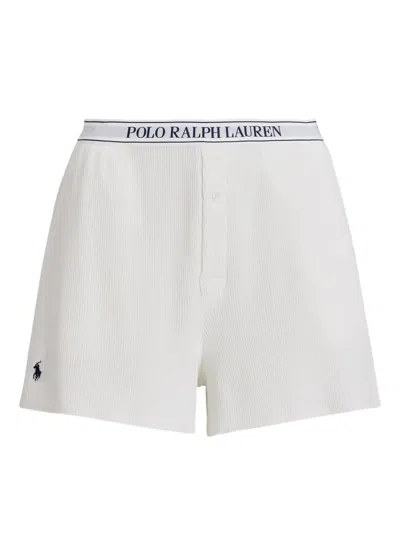 Polo Ralph Lauren Waffle-knit Logo-band Pyjama Shorts In White