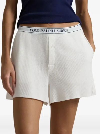 Polo Ralph Lauren Waffle-knit Logo-band Pyjama Shorts In White