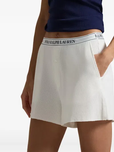 Polo Ralph Lauren Waffle-knit Logo-band Pyjama Shorts In White