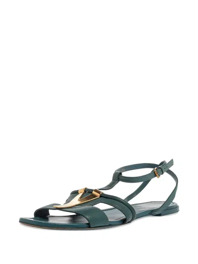 Pre-owned Saint Laurent Ycon Leather Sandals In Blue