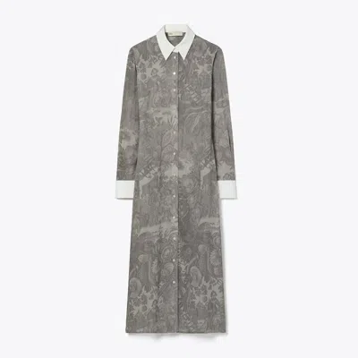 Tory Burch Printed Viscose Shirtdress In Gray