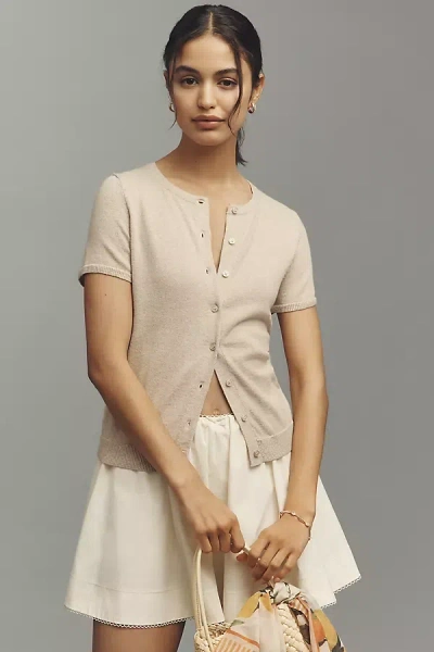 By Anthropologie The Juliet Cotton Cashmere Short-sleeve Crew-neck Cardigan Sweater