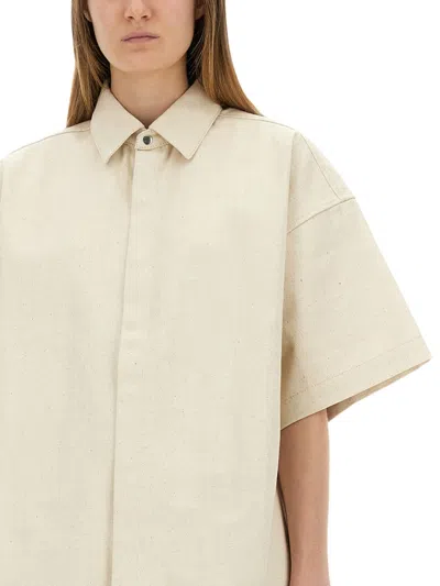 Jil Sander Relaxed Fit Beige Shirt With Logo Patch And Button Fastening In Neutral
