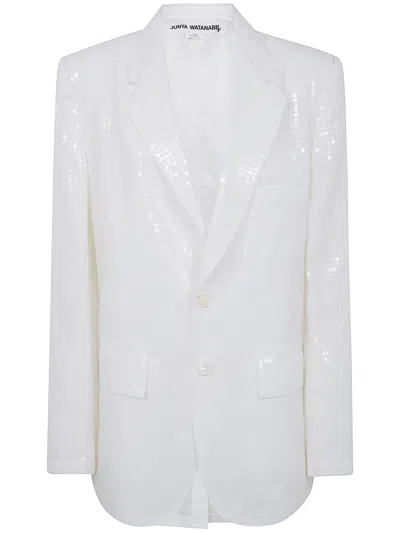 Junya Watanabe Single-breasted Jacket In Sequinned Satin In White