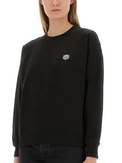 Kenzo Cotton Sweatshirt With Happy Tiger Patch In Black
