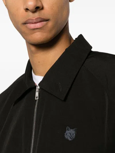Maison Kitsuné Fox Appliqué Cotton Bomber Jacket In Black