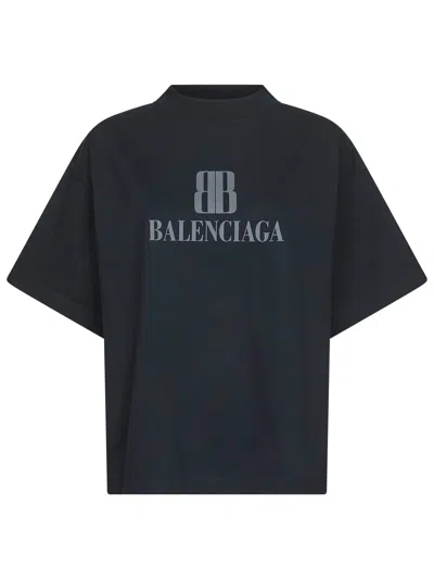 Balenciaga High-collar Black T-shirt With Logo Print