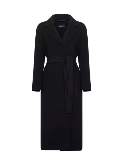 S Max Mara Black Double Broadcloth Esturia Robe Coat