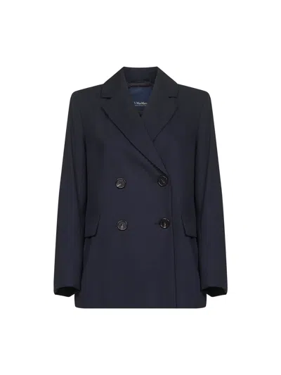 S Max Mara Blue Crepe Wool Twill Ester Blazer