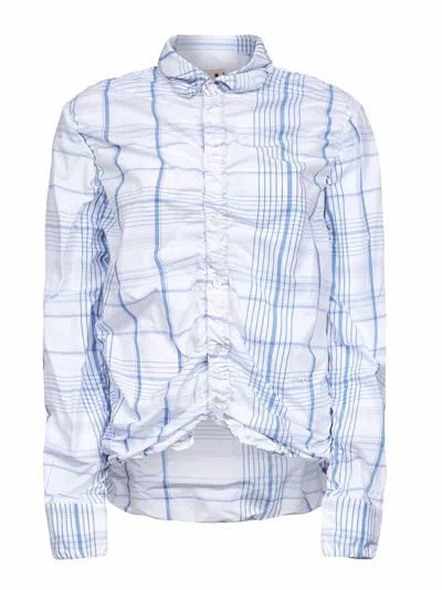 Marni Logo Embroidered Long-sleeved Shirt In Blue
