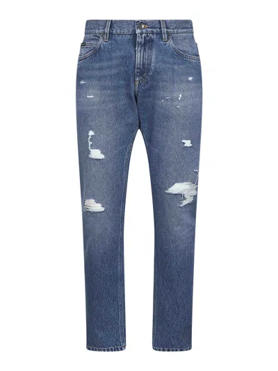 Dolce & Gabbana Distressed Finish Five-pocket Denim Jeans In Blue