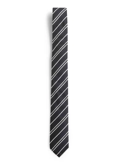 Dolce & Gabbana Men Black Striped Jacquard Silk Martini Tie In Black
