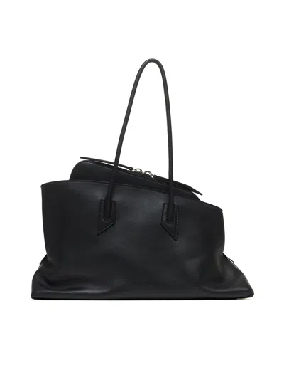 Attico Black Leather Medium La Passeggiata Shoulder Bag In Black