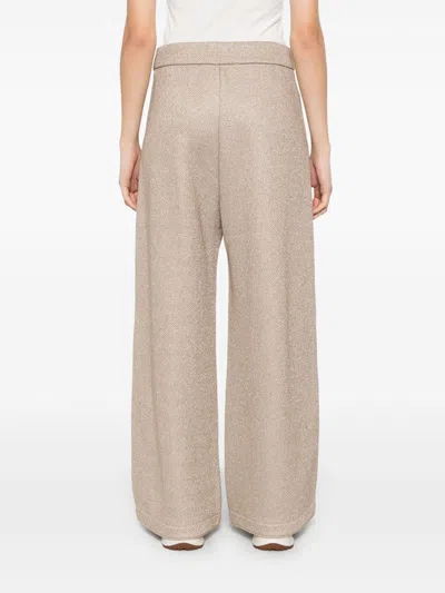 Max Mara Wide-leg Cotton Blend Trousers With Metallic Threading