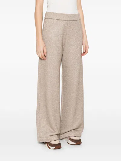 Max Mara Wide-leg Cotton Blend Trousers With Metallic Threading