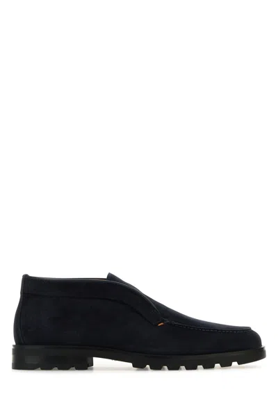 Santoni Midnight Bue Suede Desert Slip-ons