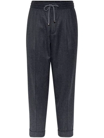 Brunello Cucinelli Grey Pinstriped Virgin Wool Trousers In Gray
