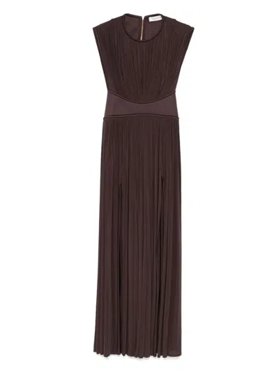 Zimmermann Illuminate Brown Long Dress With Gathered Neckline And Waist And Front Single Split In Viscose Stret