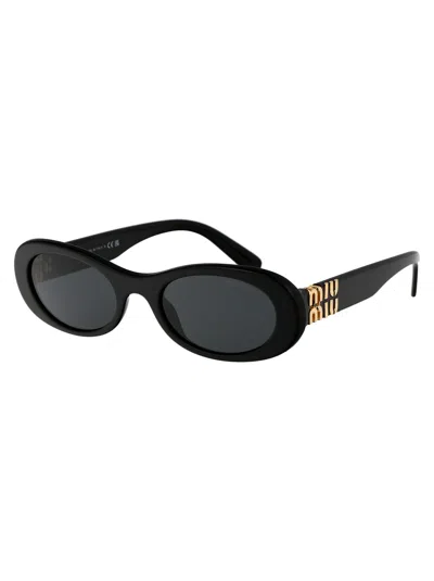 Miu Miu Logo-lettering Oval-frame Sunglasses In Black