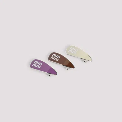 Miu Miu Set Of 3 Natural Lilac Brown Hair Clips