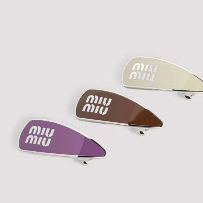 Miu Miu Set Of 3 Natural Lilac Brown Hair Clips